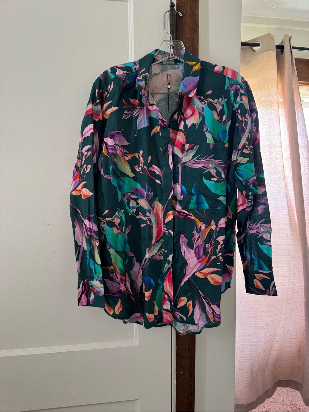 Dark Green Tropical Floral Button-Up Shirt